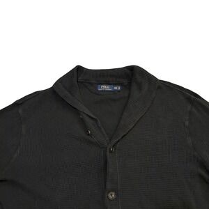 Polo Ralph Lauren Men XXL Black Waffle Knit Shawl Collar Button Cardigan Sweater
